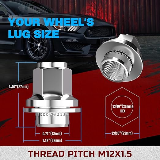 JiiinMiiin M12x1.5 Toyota Lexus Lug Nuts, 13/16" (21mm) Hex OEM Factory Style Chrome Mag Seat Wheel Nuts with Washer for 4Runner Camry Highlander Prius Sienna Lexus CT200h HS250h GS450h Set of 20PCS