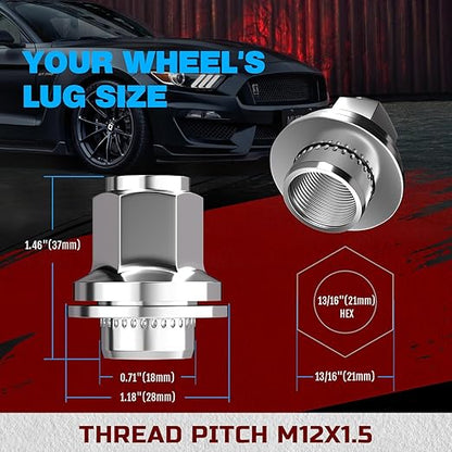 JiiinMiiin M12x1.5 Toyota Lexus Lug Nuts, 13/16" (21mm) Hex OEM Factory Style Chrome Mag Seat Wheel Nuts with Washer for 4Runner Camry Highlander Prius Sienna Lexus CT200h HS250h GS450h Set of 20PCS