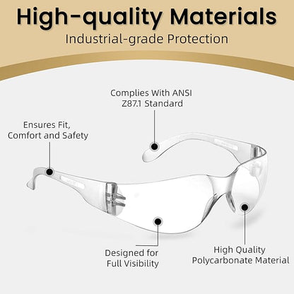 DF DUALFERV Clear Safety Glasses, 24 Pack, Lightweight Protective Eyewear, ANSI Z87.1 Certified, Scratch Resistant, Anti Fog, Unisex, One Size Fits Most, White
