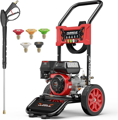 HURGOVE Gas Pressure Washer for Home Use, 4000 PSI Power Washer with 210CC Engine, 26FT Hose & 5 Nozzles for Driveways, Cars, Patios & Fences