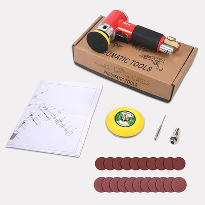 ZHONG AN 2 3-inch Mini Orbital Sander da sander Air Dual Action Sander Air Polisher Super Smooth and Swirl Freely High Speed for Auto Body Work with 20 PCS Sanding Discs (RED)