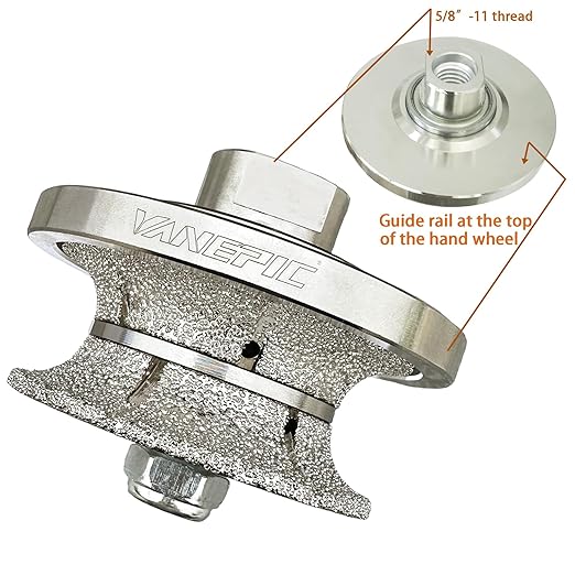 VANEPIC V20 Diamond Full Bullnose Profile Wheel Diamond Hand Profiler Router Bit Wheel Vacuum Brazed with 5/8-11 Thread for Grinder Polisher Granite Marble Concrete and Countertop Edge Shaping