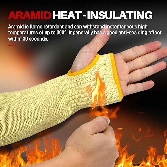 GOL-SIV Cut Resistant Sleeves With Thumb Hole,Thin Skin Arm Protection Sleeves And Bruising, kevlar Sleeves For Gardening, Welding, Kitchen,For Women, Men, Elderly (Yellow, 17.7 in)