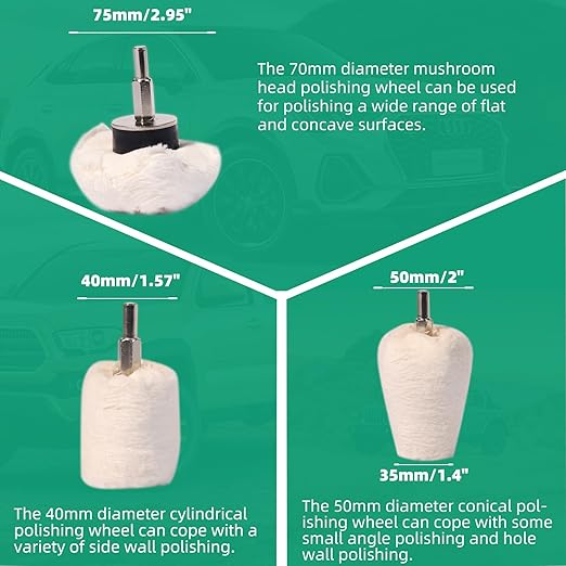 Prozwee Buffing Pad Polishing Wheel Kits,with 1/4" Hex Shank & 1/4" Extend Bar Which can Hold and Stabilize,Wheel Shaped Polishing Tool for Metal Aluminum,Stainless Steel,Chrome,etc