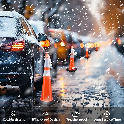 BESEA 8 Pack 36” Traffic Cones, Orange PVC Safety Cones with 6" + 4" Reflective Collars, Heavy Duty Weighted Base for Parking, Roadway & Construction Zone Control