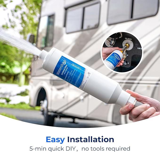Waterdrop RV Water Filter, NSF Certified, Reduces Chlorine, Bad Taste, Odor, 2 Pack, Flexible Hose Protector