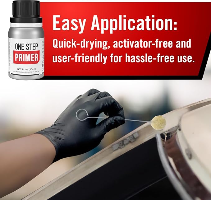Windshield Primer - Ideal for Windshield Replacement - Promotes Adhesion of Urethan Adhesive/Sealants - UV Resistant - Fast Drying, No Activator - Incl. 2 Daubers and Gloves - Black - 30 mL / 1 fl oz