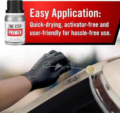 Windshield Primer - Ideal for Windshield Replacement - Promotes Adhesion of Urethan Adhesive/Sealants - UV Resistant - Fast Drying, No Activator - Incl. 2 Daubers and Gloves - Black - 30 mL / 1 fl oz