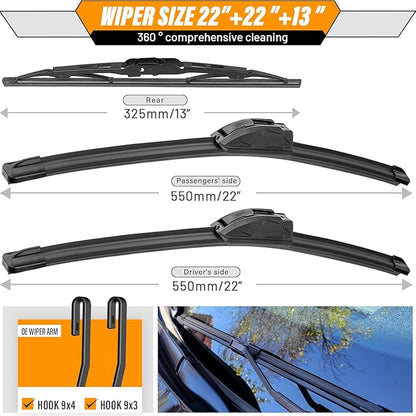 AUTOBOO 22"+22" Windshield Wipers Blades Replacement for Chevrolet Chevy Tahoe Suburban GMC Yukon XL 2015-2020 with 13 Inch Rear Wiper Blade -Original Factory Quality (Pack of 3)