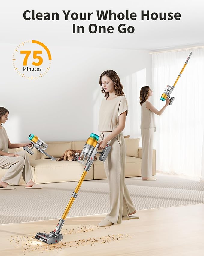 MBYULO Cordless Vacuum Cleaner for Home 680W 60Kpa Upgraded Powerful Stick Vacuum Up to 75Mins, Anti-Tangle & Wall Mount Charging, 8 in 1 Lightweight Vacuum Cleaners for Home/Pet Hair/Carpets/Floors