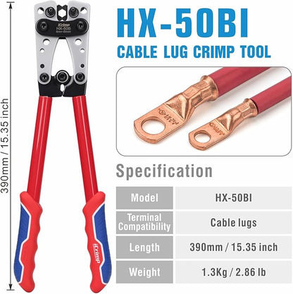 iCrimp Battery Terminal Crimper for Heavy Duty Copper Wire Lugs,Battery Cable Ends from AWG 8-1/0, Ground Lug Cimper Tool