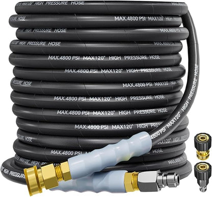 3/8" 4800PSI Pressure Washer Hose 50FT with Swivel Quick Connect for Cold/Hot Water Max 248°F, Kink Resistant Steel Wire Braided, Wear Resistant Power Washer Hose with M22 14mm Adapter