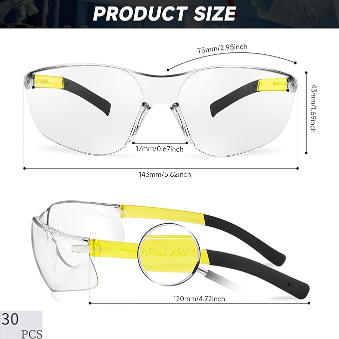 Salfboy Safety Glasses for Men Women ANSI Z87.1 Safety Glasses Bulk Protective Eyewear Scratch-Resistant