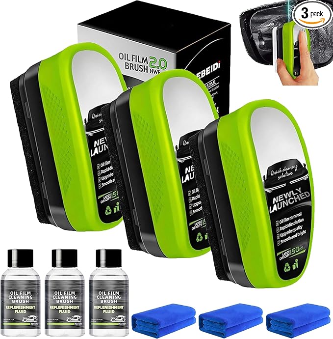 EZGHAR Clear Vision Glass Cleaner, Windshield Cleaner, 2025 Upgrade 2.0 Glass Cleaner, Reusable Rain and Fog Cleaning Glass Brush (3, Green)