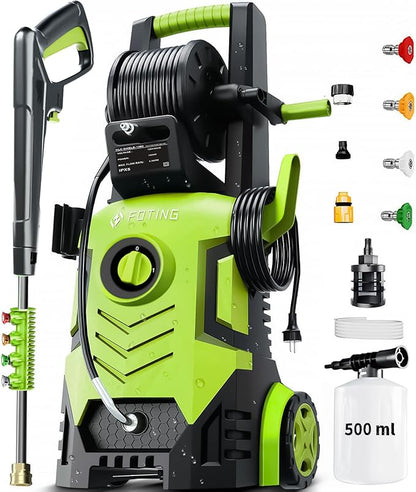 2025New Pressure Washer 4800PSI, 34" Tall, 4 Quick Connect Nozzles,Inlet Hose&Filter&500mlFoam Cannon for Cars/Fences/Driveways/Home Cleaning,Green
