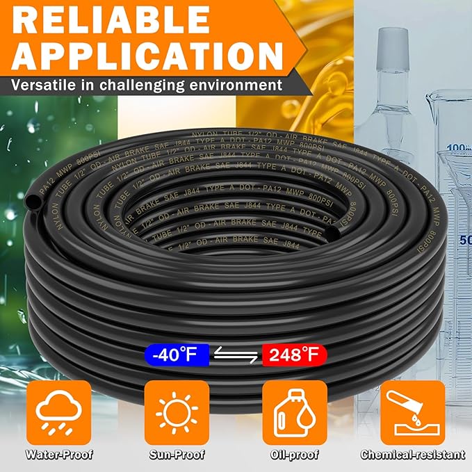CheeMuii 100 FT 1/2 Pneumatic Tubing 1/2" PA12 Nylon DOT Air Line SAE J844 DOT Air Hose 30.5 Meter 1/2 Inch OD Pneumatic Air Tubing Pipe Hose Line