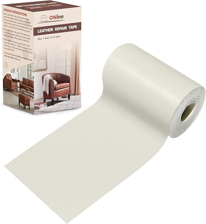 ONine Leather Repair Patch，Leather Repair Tape, 3 x 60 inches Leather Repair Patch for Furniture,Vinyl Repair Kit，Leather Couch Patch，for Sofas, Furniture, Car Seats, Office Chairs(Rice White)