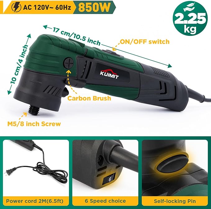 KUIMIT 1"/2"/3" Buffer Rotary Polisher Kit | 780W High-Power Mini Polishing Machine w/ 27-Piece Accessories | M5/8-11 Thread 75mm/100mm/140mm Extension Shafts | for Car, Boat & Metal Detailing