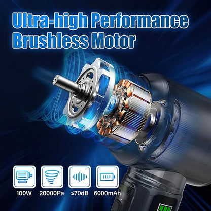 WUDOO-5-in-1 Car Vacuum Cleaner Portable Cordless Dust Remover 20,000 Pa Powerful Handheld Cordless Charging Vacuum with Flashlight Function Supports Fast Charging and LED Display