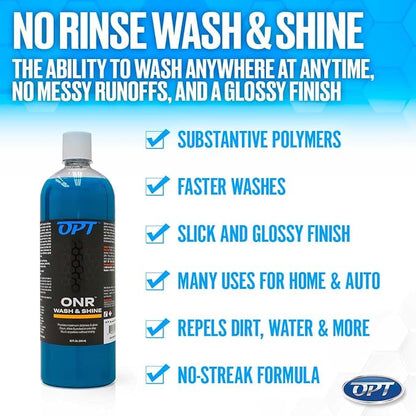Optimum No Rinse Wash and Shine Version 6 - ONR Rinseless Car Wash Soap for Auto Detailing, Use On Paint, Ceramic Coatings, Glass, Interior (8 Oz)