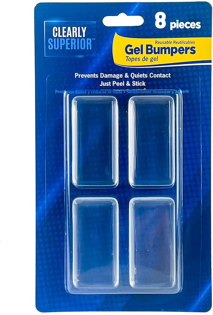 Clearly Superior Multi-Use Bumper Guards - Med 8 Pack Rectangle 2" x 1" x .2" - Protects & Quiets Contact from Furniture, Doors, Dressers, & Appliances - Reusable & Easy to Apply Polymer Gel Bumper