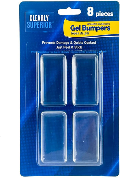 Clearly Superior Multi-Use Bumper Guards - Med 8 Pack Rectangle 2" x 1" x .2" - Protects & Quiets Contact from Furniture, Doors, Dressers, & Appliances - Reusable & Easy to Apply Polymer Gel Bumper