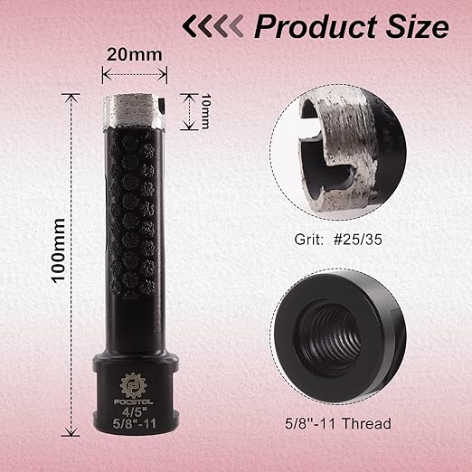 Diamond Core Drill Bit - FOCSTOL 4/5''(20mm) Laser Welded Hole Saw for Dry or Wet Drilling Granite Marble Concrete Quartz 5/8''-11 Thread