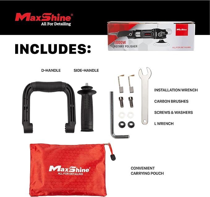 Maxshine M1000 Rotary Polisher | 1000W Motor, 5” Backing Plate, 6-Speed, 5/8” Thread | Auto, Boat & Marine Detailing Buffer for Paint Correction, Swirl & Scratch Removal, Glossy Finish
