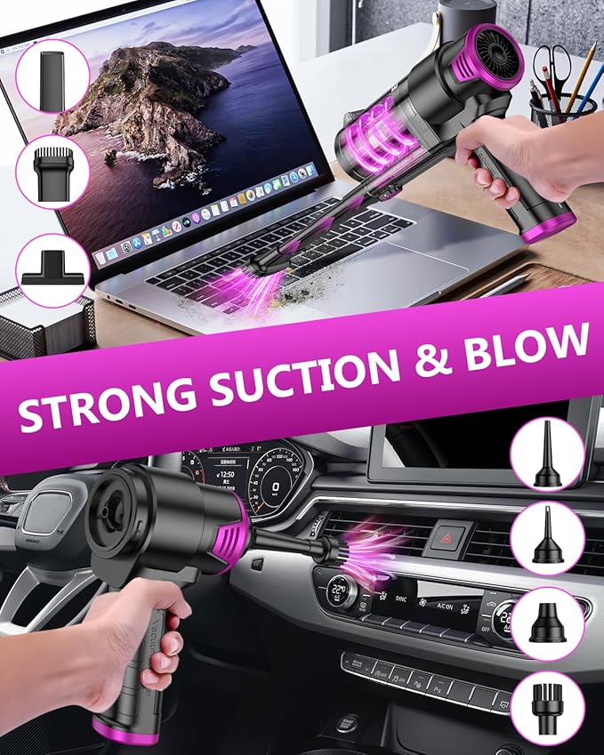 EYYA Handheld Vacuum Cordless, 16KPA High Power Portable Car Vacuum Cleaner & Air Duster, Hand Held Vacuum Cordless Rechargeable with Multi-Nozzles & 2 HEPA Filters for Car Home Office
