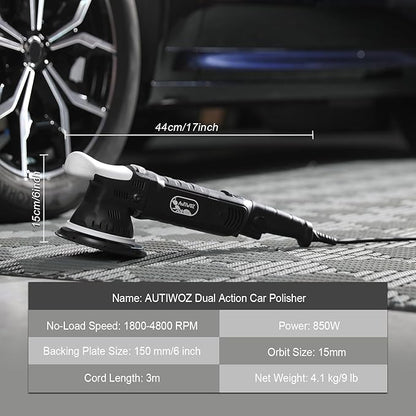 Car Buffer Polisher, 6-Inch Dual Action Polisher for Car Detailing, 15mm Random Orbital Car Polisher with 6 Variable Speeds1800-4800RPM, DA Polishers Kit for Car Detailing/Polishing/Waxing