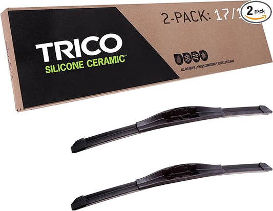 TRICO Silicone Ceramic Automotive Replacement Windshield Wiper Blade, Ceramic Coated Silicone Super Premium All Weather includes 17 inch & 17 inch Beam blades for Select Vehicle Models (90-1717)