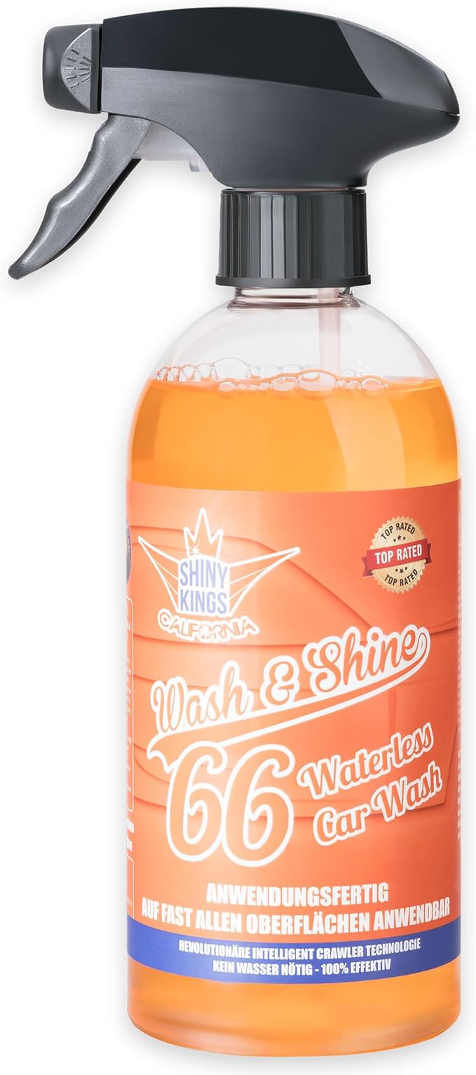 Shinykings Wash&Shine 66 WATERLESS Car Wash | Ultra Car Shine Effect | Powerful Car Soap for All Surfaces | Scratch-Free Car Cleaner | 16.9 fl.oz.