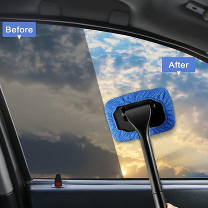 Frienda 2 Set Windshield Cleaner Tool Inside Car Windshield Cleaning Wand Auto Window Cleaner with Detachable Handle, 8 Reusable Microfiber Pads and 2 Spray Bottles for Car Interior(Gray, Blue)