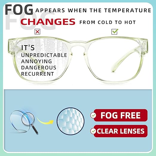 Alsenor Safety Glasses Anti Fog Goggles Fit Over Prescription Eyewear For ANSI Z87.1 Certified Oversized Eyeglasses For Men Women (Oversized-Jade)