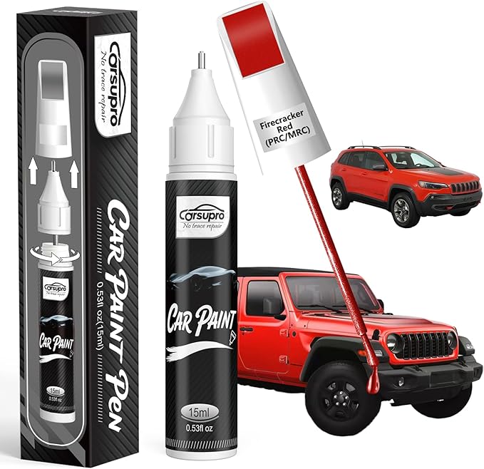 Firecracker Red(PRC/MRC) for Jeep Touch Up Paint Pen, 2 in 1 Car Scratch Remover with Pen Tip and Brush, Precise Color Match for Car Paint Scratch Repair, Quickly and Easily Fix Chips and Nicks