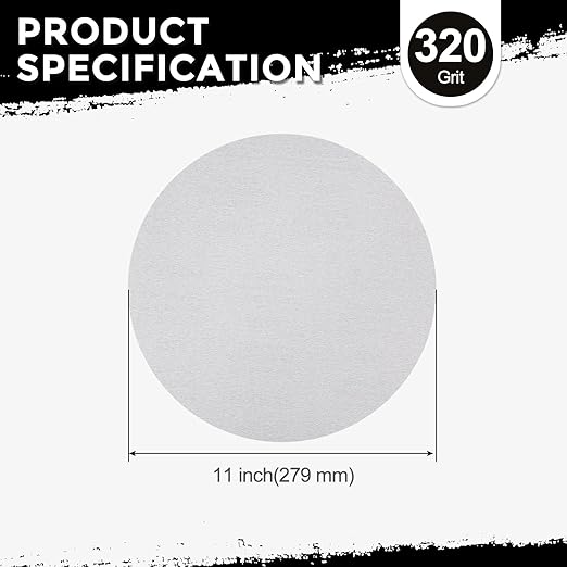 Kozelo 50 Pcs Sanding Discs 11 Inch 320 Grit Hook and Loop Random Orbital Sandpapers Suitable for Drywall Sander Wood Metal Furniture, White
