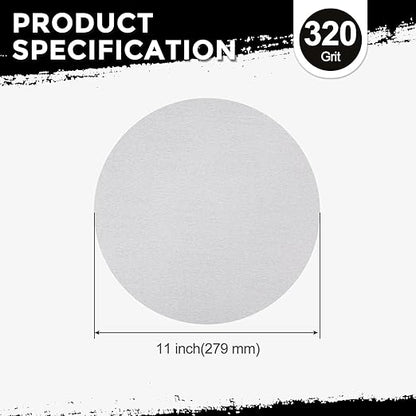 Kozelo 50 Pcs Sanding Discs 11 Inch 320 Grit Hook and Loop Random Orbital Sandpapers Suitable for Drywall Sander Wood Metal Furniture, White