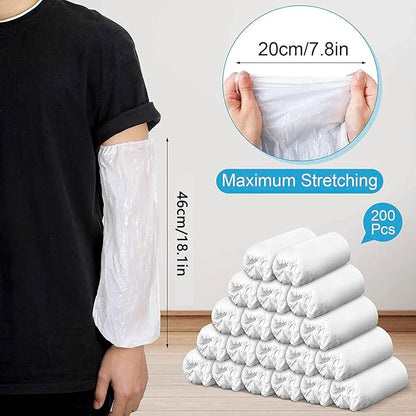 FIPASEN Disposable Oversleeves Covers, 200PCS Plastic Arm Sleeves Covers for Painting Repairing Cleaning Tattooing - White