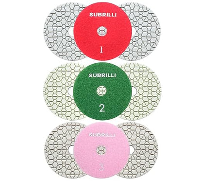 3 Step Diamond Polishing Pads for Granite Quartz Marble Concrete Terrazzo-4" 9 Pcs Set,3.5mm Thicker