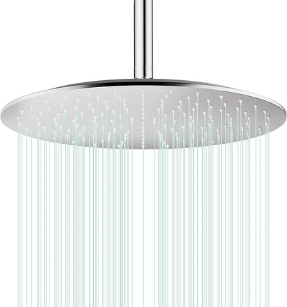 All Metal Rain Shower Head - Heavy Duty Stainless Steel, Easy Install, High Water Flow, Ultra-Thin Modern Design for Bathroom (Brushed Nickel, 16)