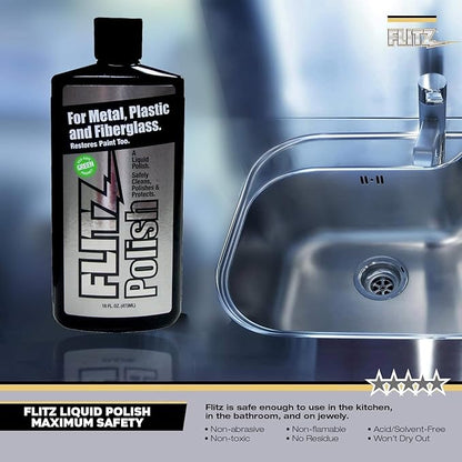 Flitz Multi Purpose Metal Polish Liquid - 7.6oz Bottle of USA-Made Tarnish Remover - For Aluminum, Chrome, Brass, Nickel, Silver - Non-Abrasive Metal Cleaner and Polish, Restorer (3 Pack)