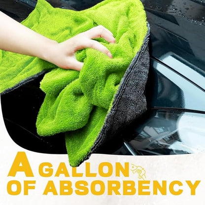 1200GSM Microfiber Car Drying Towel, Double-Twist Loop, Ultra-Absorbent, Quick-Dry, Lint- & Streak-Free, Scratch-Safe, for Car Wash & Detailing (1 Pack) (Dark Grey & Green, 16" x 24")