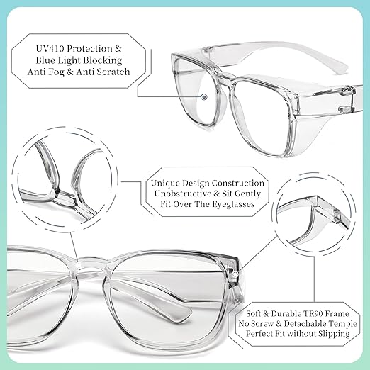 Alsenor Safety Glasses Anti Fog Goggles Fit Over Prescription Eyewear For ANSI Z87.1 Certified Oversized Eyeglasses For Men Women (Oversized-Grey)