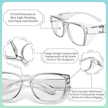 Alsenor Safety Glasses Anti Fog Goggles Fit Over Prescription Eyewear For ANSI Z87.1 Certified Oversized Eyeglasses For Men Women (Oversized-Grey)