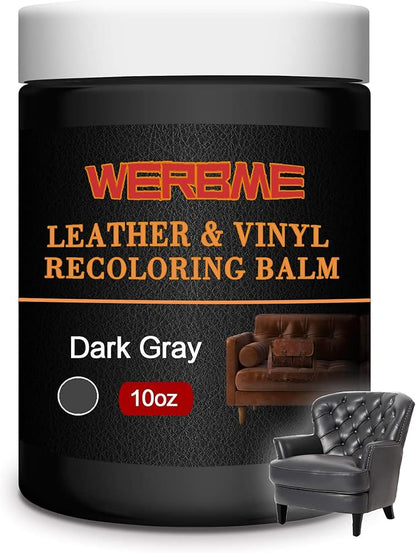 WERBME Leather Recoloring Balm & Color Restorer - 10 OZ Multipurpose Dye & Paint for Faded Leather Couches, Car Seats, Shoes | Fix Scratches on Clothing, Furniture & Accessories(Dark Gray)