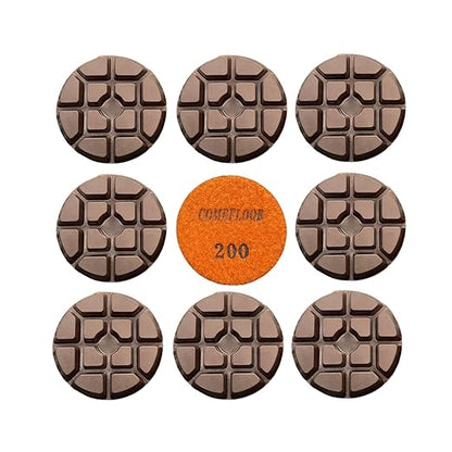 Concrete Floor Polishing Pucks Diamond Resin Disc for Terrazzo, Marble, Granite Floor, 3 Inch Hook and Loop Polishing Pad,200# 9PCS