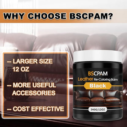 BSCPAM 12oz Leather Recoloring Balm & 3.4oz Mink Oil Leather Conditioner kit,Black Leather Color Repair Kits for Couches, Leather Couch Paint Scratch Repair for Furniture Car Sofa Shoes Leather Dye