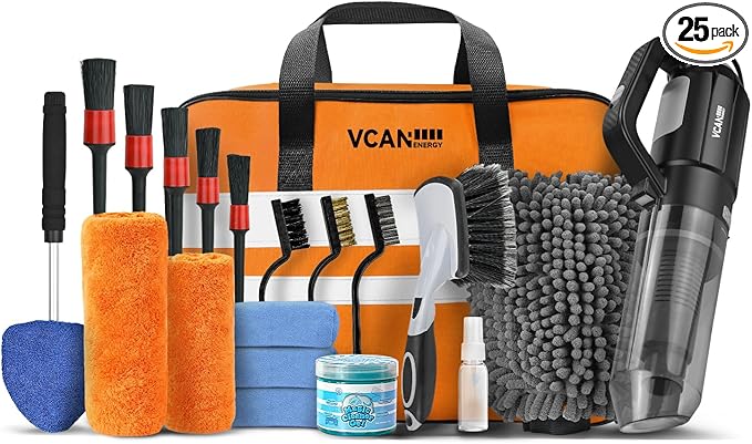 VCANENERGY Car Cleaning kit, Car Interior Detailing kit with 10000pa Car Vacuum Cleaner, Detailing Brush Set, Wheel Brush, Windshield Cleaner Tool, Complete Auto Accessories for Men, Women