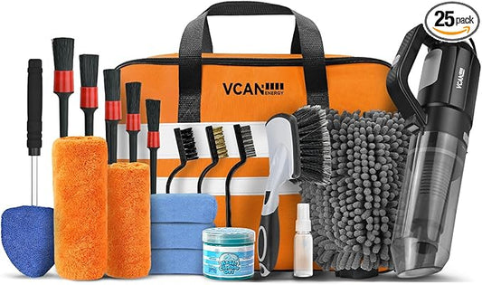 VCANENERGY Car Cleaning kit, Car Interior Detailing kit with 10000pa Car Vacuum Cleaner, Detailing Brush Set, Wheel Brush, Windshield Cleaner Tool, Complete Auto Accessories for Men, Women