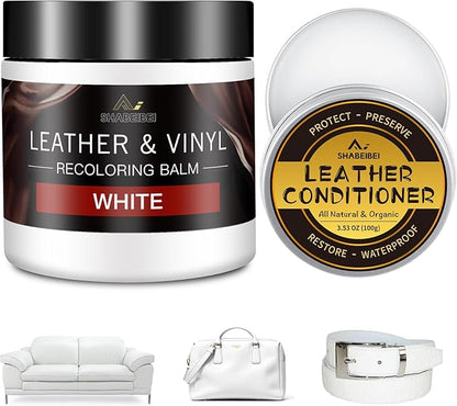 SHABEIBEI Leather Recoloring Balm with 100ml Mink Oil, White Leather Repair Kit and Scratch Remover for Furniture, Car Seats, Sofas, Dye & Restorer for Couches, Vinyl, PU, Faux